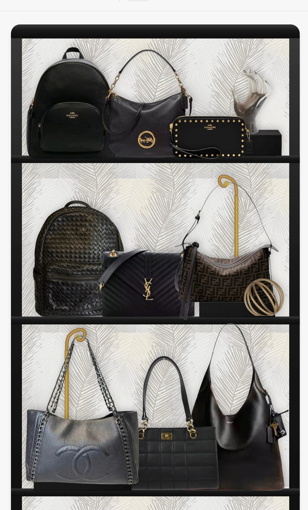 A black shelf displaying a collection